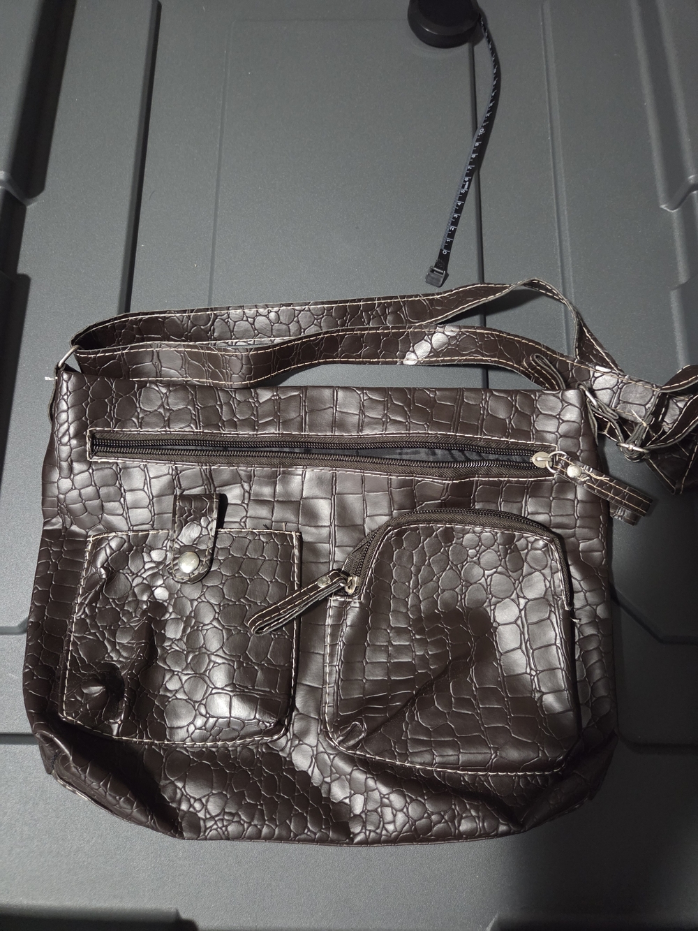 Haband Dark Brown Pebble-Embossed Shoulder Bag